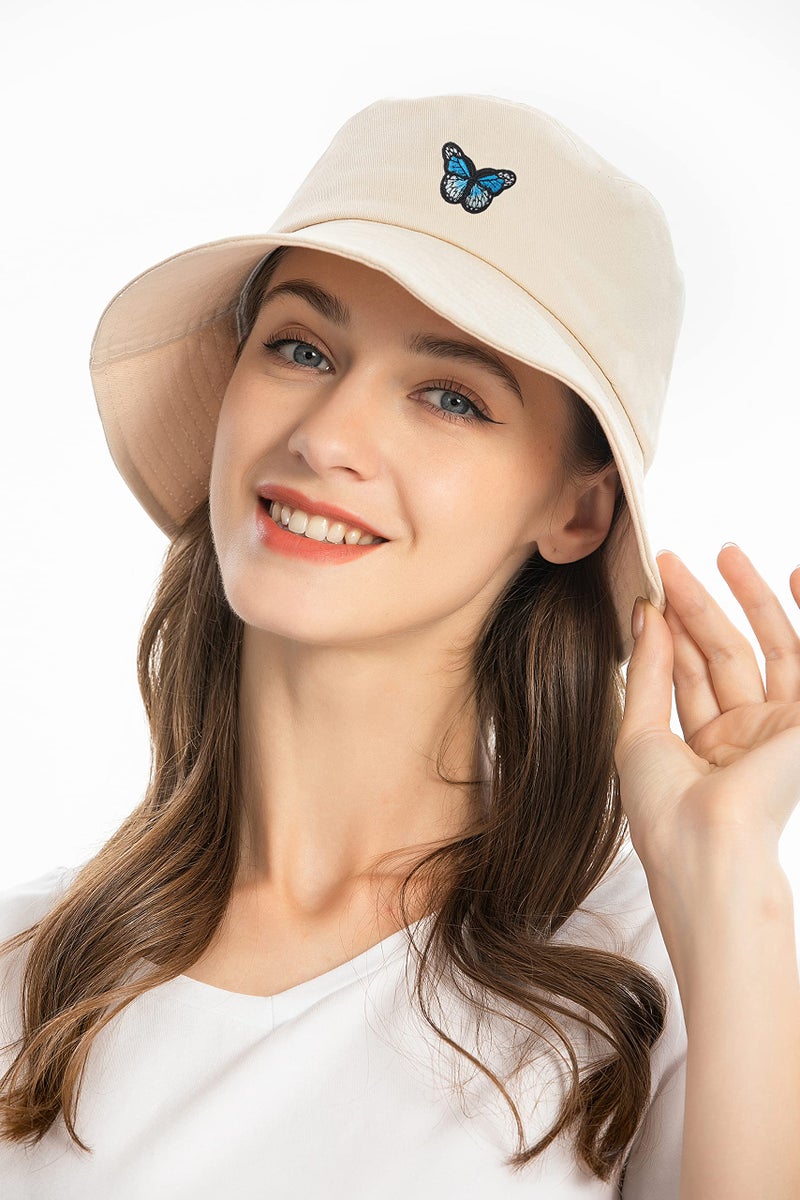 ZLYC Unisex Fashion Embroidered Bucket Hat Summer Fisherman Cap for Men Women Teens (Butterfly Beige) - Image 3